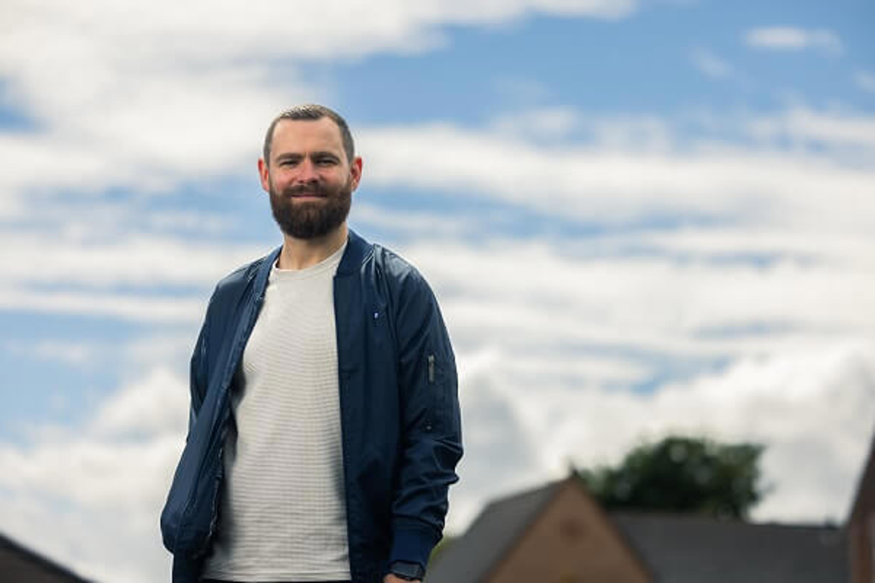 Man Blue Jacket Smiling