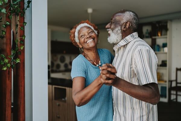 Older Couple Dancing Stripey Shirt